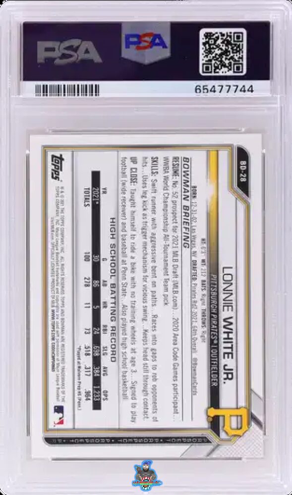 Back of 2021 Bowman Draft Orange Lonnie White Jr. #BD28 /25