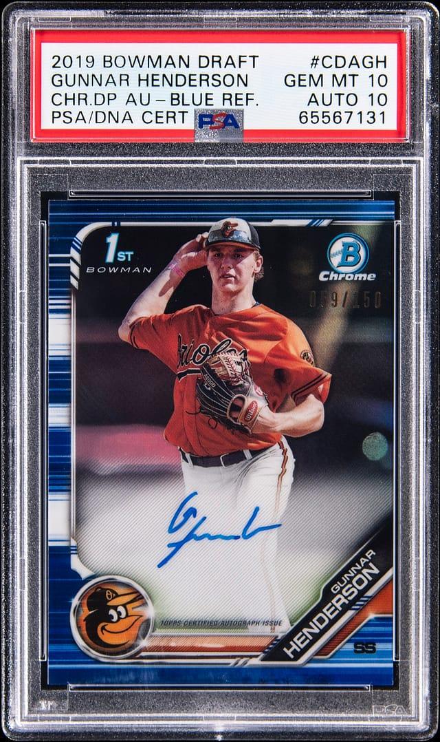 2019 Bowman Draft Chrome Draft Picks Autographs Blue Refractor #CDA-GH Gunnar Henderson Signed Rooki