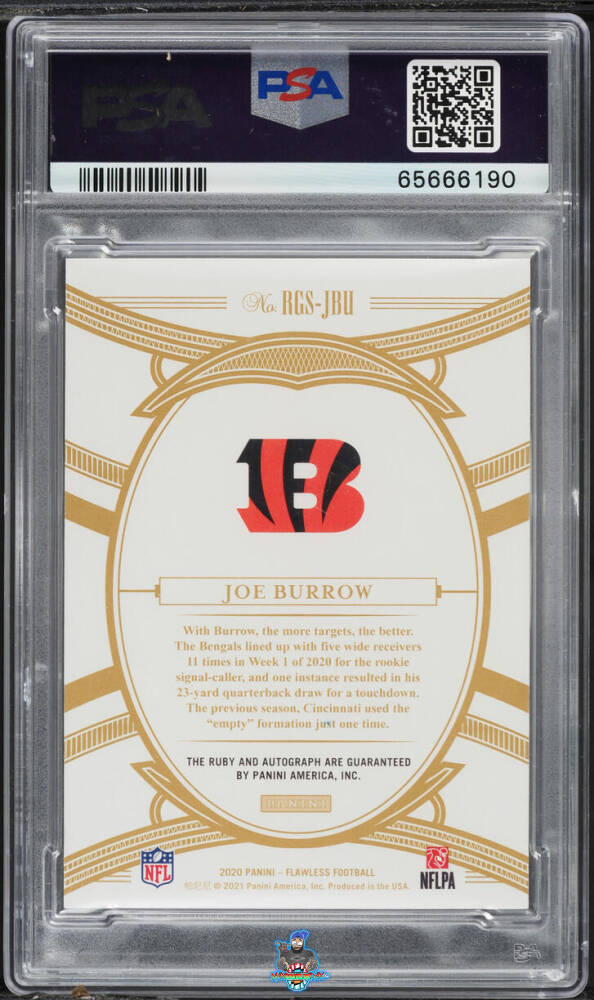 Back of 2020 Panini Flawless Rookie Gems Signatures Joe Burrow #1 /20