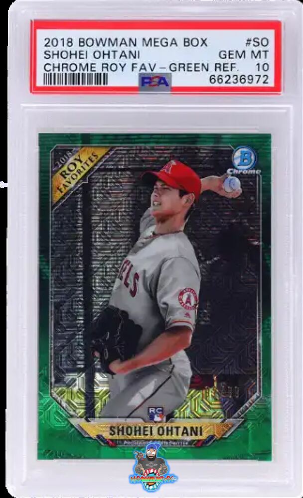 2018 Bowman Mega Box Chrome Rookie of the Year Favorites Green Refractor Shohei Ohtani #ROYFSO /99