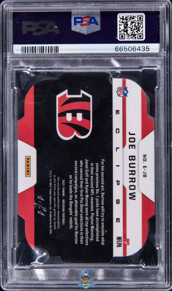 Back of 2021 Panini Obsidian Eclipse Material Electric Etch Blue Finite 1/1 Joe Burrow #EJB /1