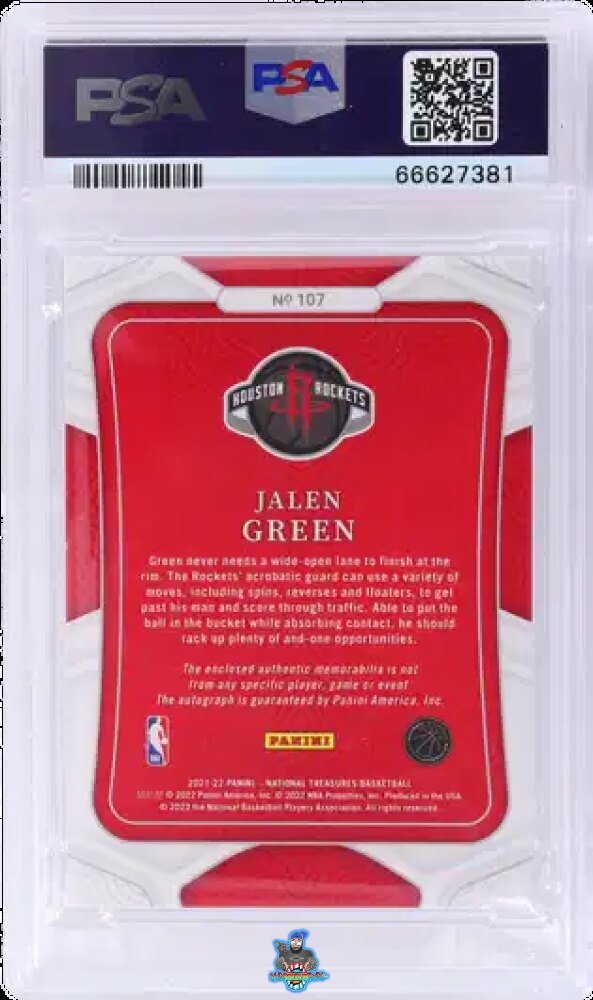 Back of 2021 National Treasures Rookie Patch Autograph Purple Fotl Jalen Green #107 /8