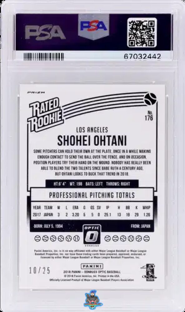 Back of 2018 Donruss Optic Black Shohei Ohtani #176 /25