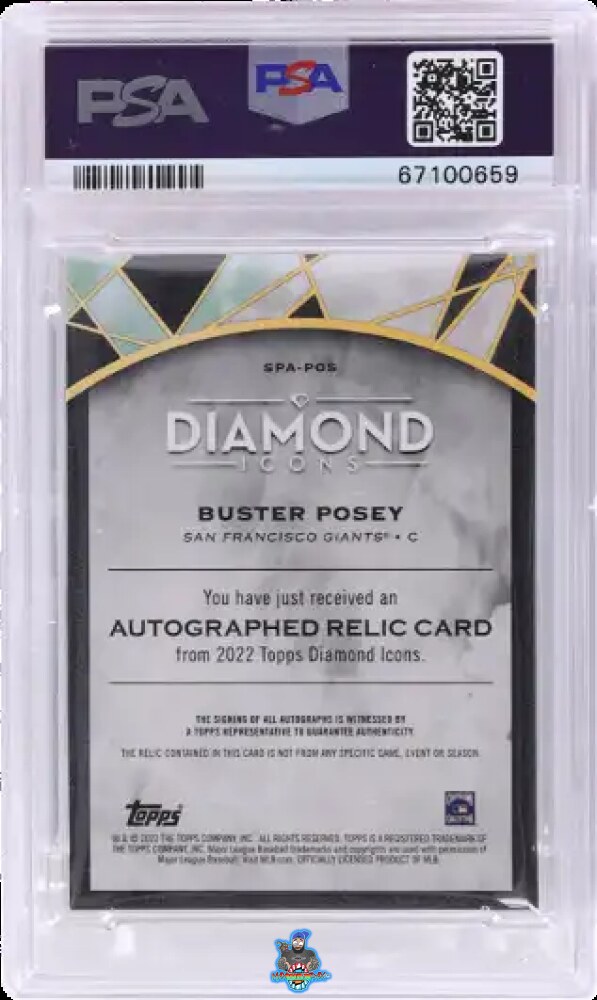 Back of 2022 Topps Diamond Icons Autograph Relic Gold Buster Posey #SPAPOS /1