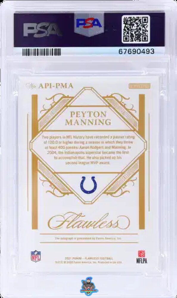 Back of 2021 Panini Flawless All Pro Ink Platinum Peyton Manning #11 /1