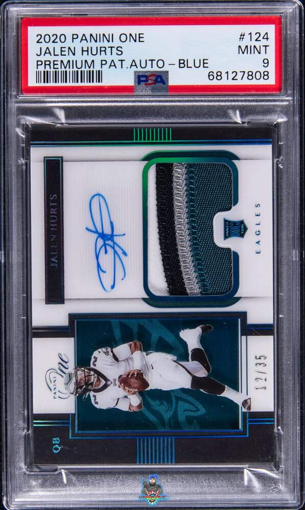 2020 Panini One Premium Rookie Patch Autograph Blue Jalen Hurts #124 /35
