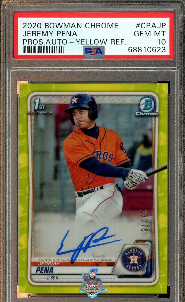 2020 Bowman Chrome Prospect Autograph Yellow Refractor Jeremy Pena #CPAJP /75