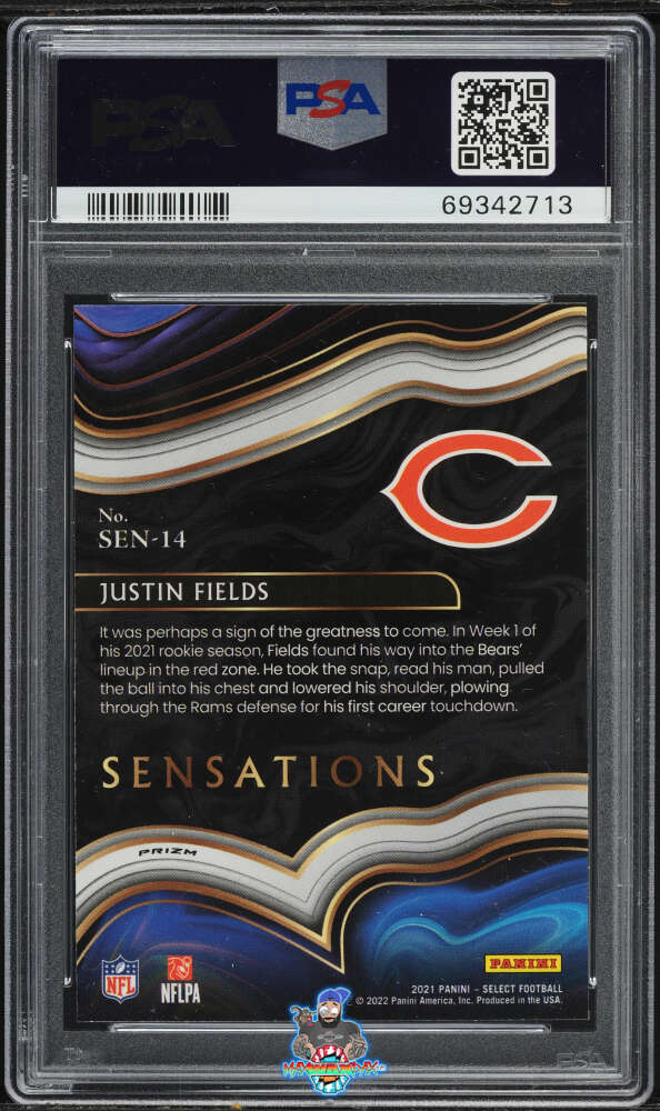 Back of 2021 Panini Select Sensations Prizm Justin Fields #14