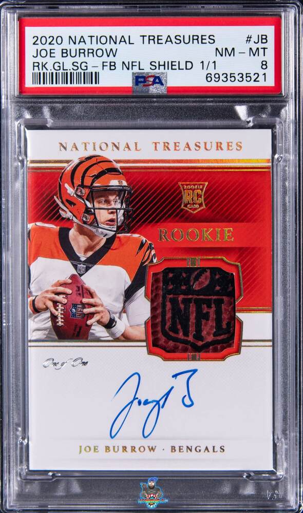 2020 National Treasures Rookie Gloves Signature Football NFL Shield Joe Burrow #JB /1