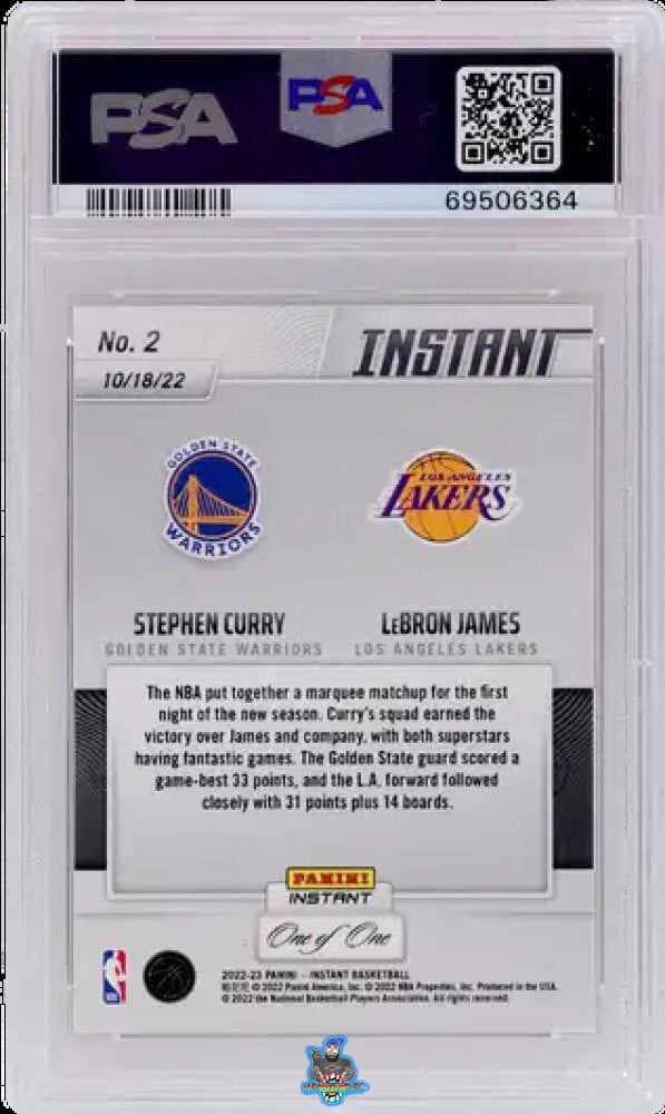 Back of 2022 Panini Instant Black LeBron James/Stephen Curry #2 /1
