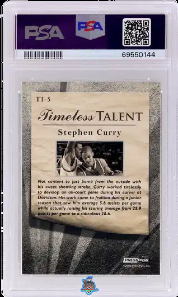 Back of 2009 Press Pass Fusion Timeless Talent Stephen Curry #TT5