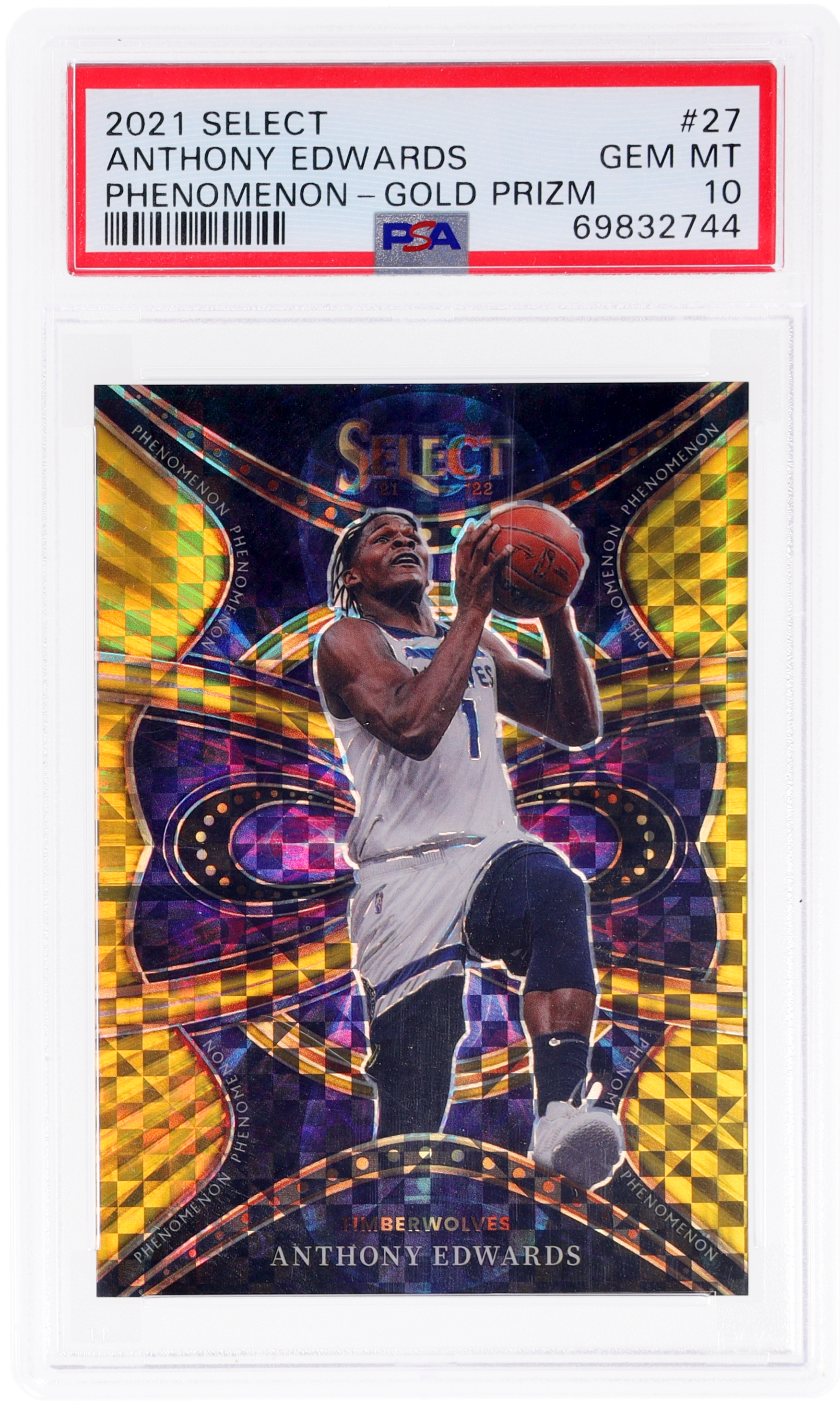 2021 Panini Select Phenomenon Gold Prizm Anthony Edwards #27 /10