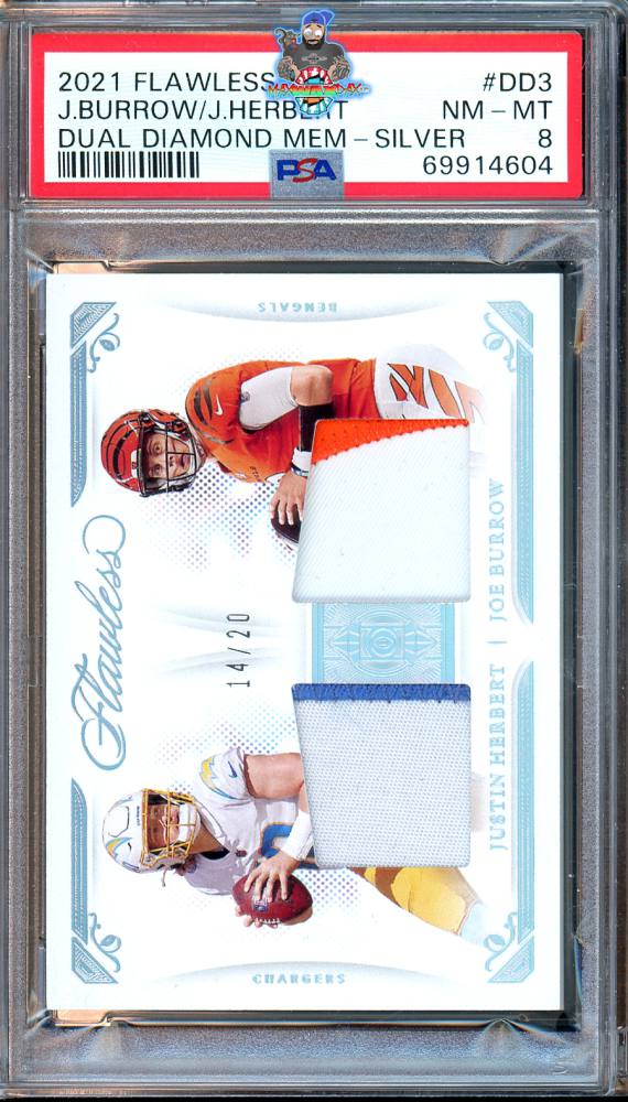 2021 Panini Flawless Dual Diamond Memorabilia Silver Joe Burrow/Justin Herbert #3 /20