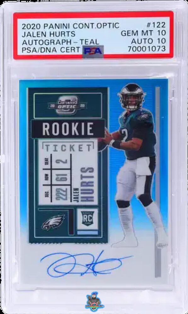 2020 Panini Contenders Optic Team Logo Rookie Ticket Autograph Teal Jalen Hurts #122 /99