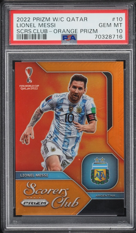 2022 Panini Prizm World Cup Qatar Scorers Club Orange Lionel Messi /25 #10 PSA 10 GEM MINT