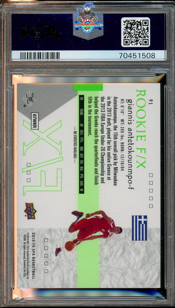 Back of 2013 SP Authentic '01 SP Rookie Fx Giannis Antetokounmpo #91