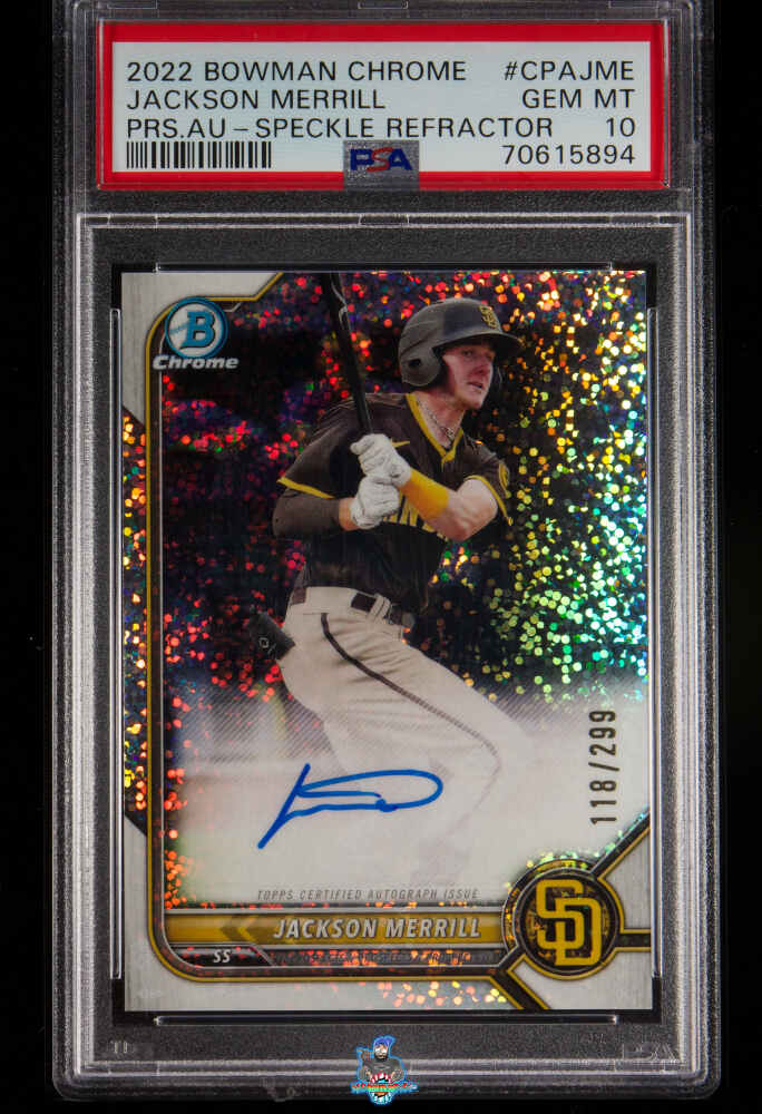 2022 Bowman Chrome Prospect Autograph Speckle Refractor Jackson Merrill #CPAJME /299