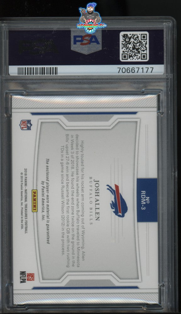 Back of 2018 National Treasures Rookie Dual Materials Holo Silver Josh Allen #3 /25