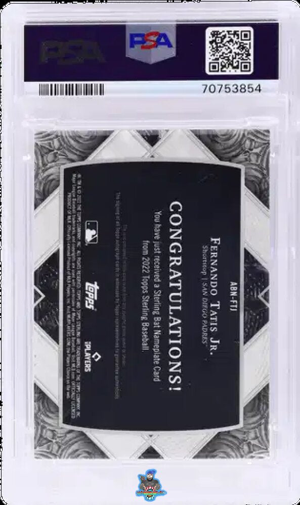 Back of 2022 Topps Sterling Bat Nameplate Autograph Fernando Tatis Jr. #ABNFTJ /1