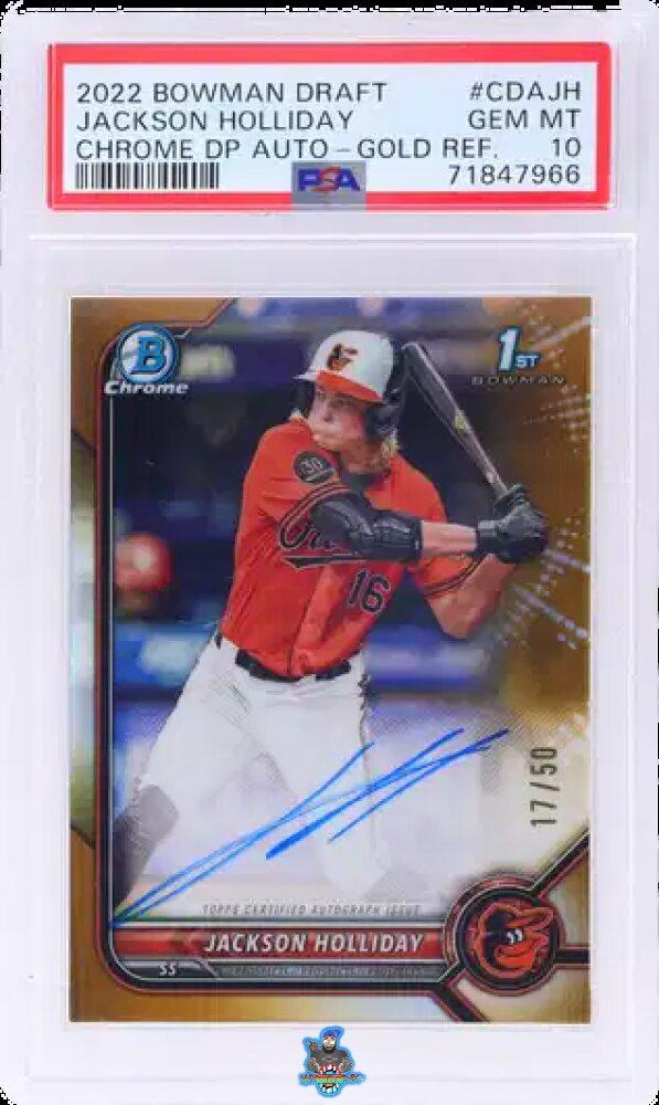 2022 Bowman Draft Chrome Autograph Gold Refractor Jackson Holliday #CDAJH /50