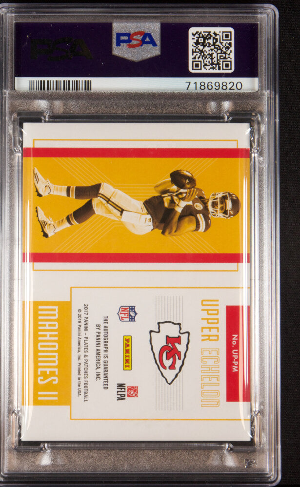 Back of 2017 Panini Plates and Patches Upper Echelon Autograph Patrick Mahomes II #11 /25
