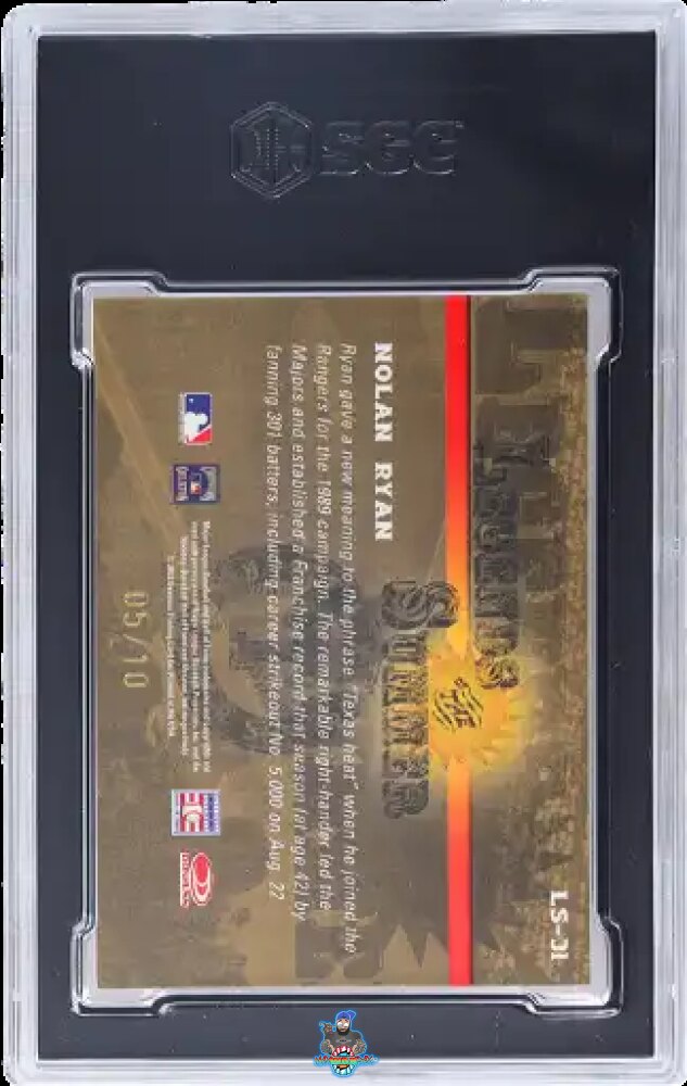 Back of 2003 Donruss Signature Series Legends of Summer Auto. Decade Notations Nolan Ryan #LS-31