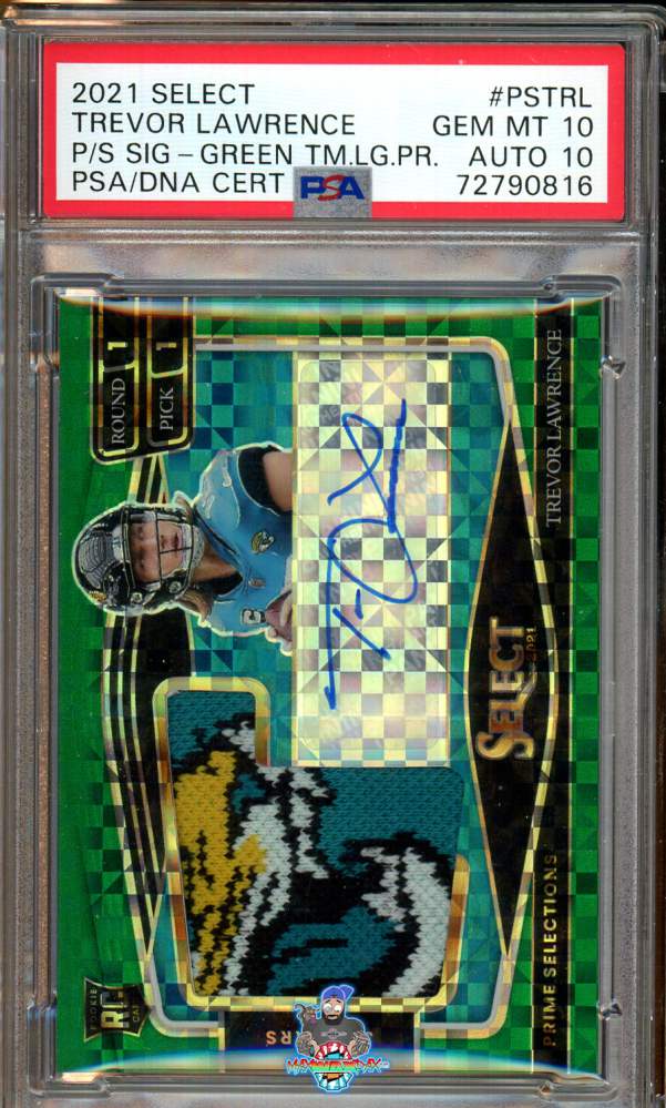 2021 Panini Select Prime Selections Signature Team Logo Green Prizm Trevor Lawrence #37 /5