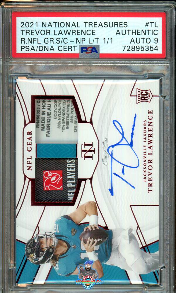 2021 National Treasures Rookie NFL Gear Signature Combos NFL Player's Laundry Tag Trevor Lawrence #1 /1