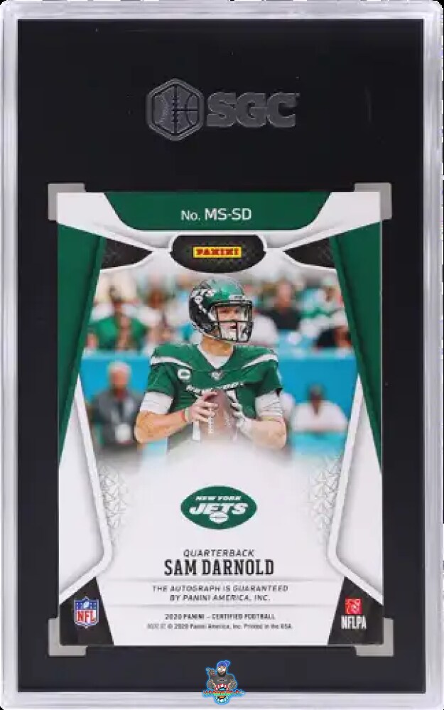 Back of 2020 Panini Certified Mirror Sigs. Mirror Green Sam Darnold #MS-SD