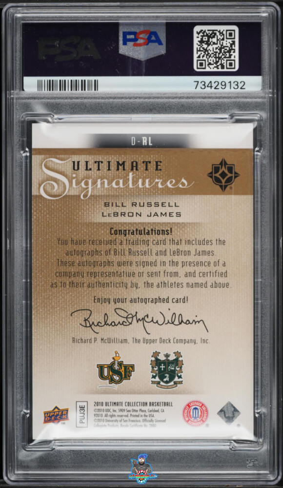 Back of 2010 Ultimate Collection Dual Signatures Bill Russell/Lebron James #DRL /10