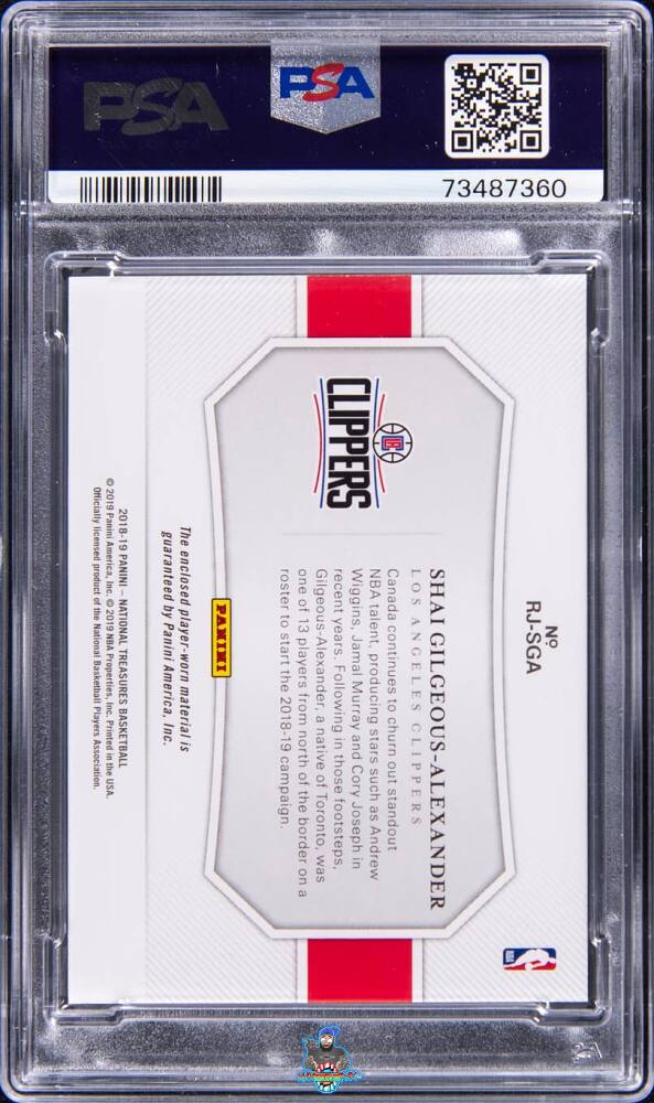 Back of 2018 National Treasures Rookie Jumbo Materials Prime Shai Gilgeous-Alexander #14 /25