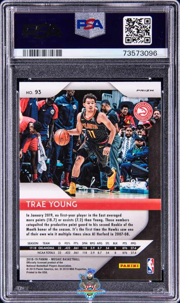 Back of 2018 Panini Mosaic Prizm Mosaic Prizm Trae Young #93