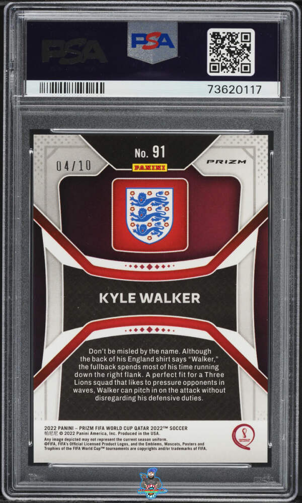 Back of 2022 Panini Prizm World Cup Prizms Gold Kyle Walker #91 /10