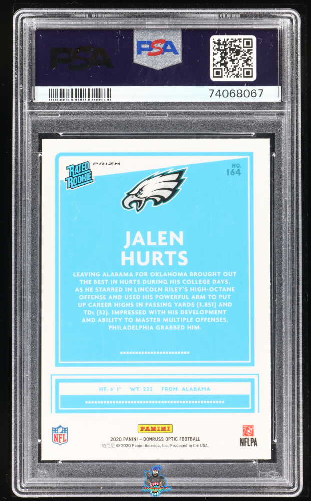 Back of 2020 Donruss Optic Rated Rookie Red Stars Jalen Hurts #164