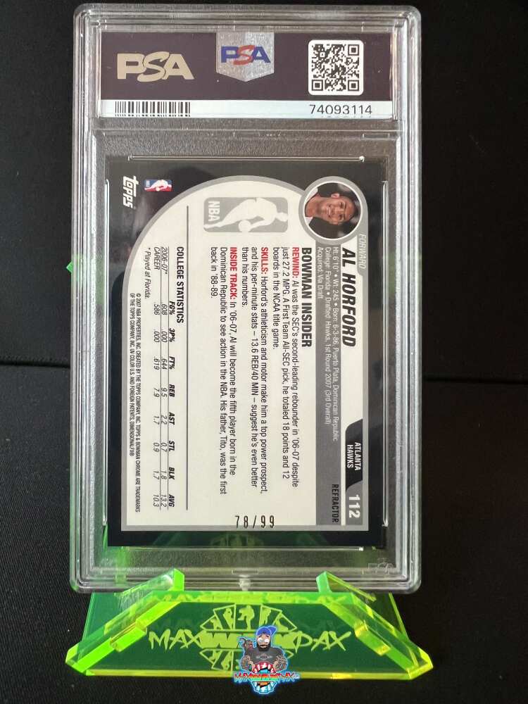 Back of 2007 Bowman Chrome Gold Refractor Al Horford #112 /99