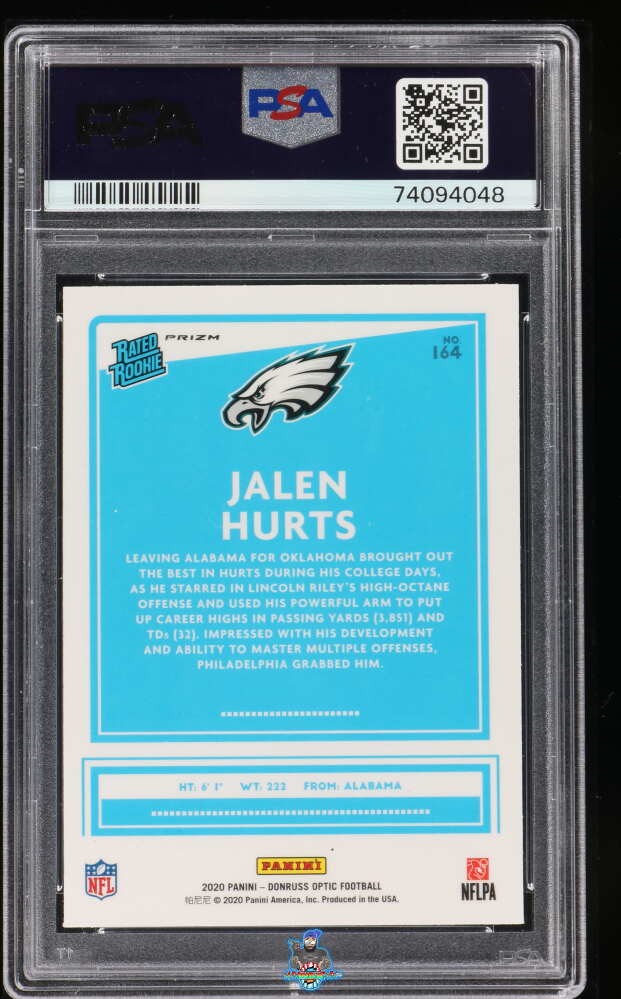 Back of 2020 Donruss Optic Rated Rookie Red Stars Jalen Hurts #164