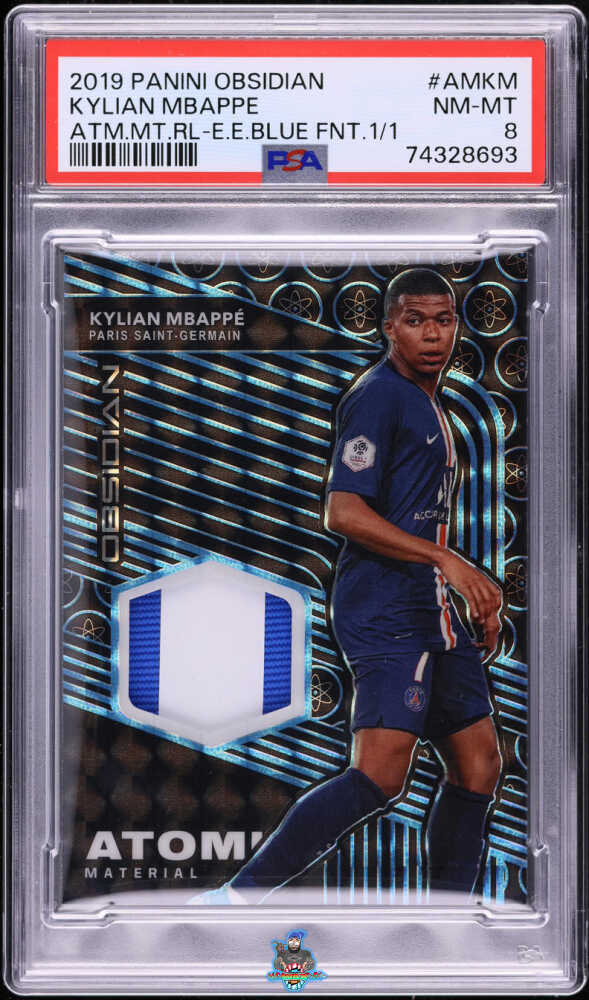 2019 Panini Obsidian Atomic Materials Electric Etch Blue Finite Kylian Mbappe #14 /1