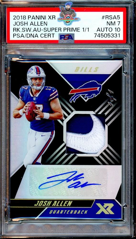 2018 Panini XR Rookie Swatch Autograph Super Prime Josh Allen #5 /1