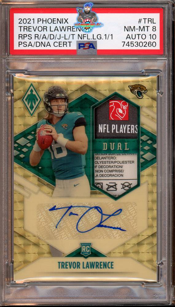 2021 Panini Phoenix Rookie Premiere Dual Jersey Autograph Laundry Tag NFL Players Logo Trevor Lawrence #1 /1