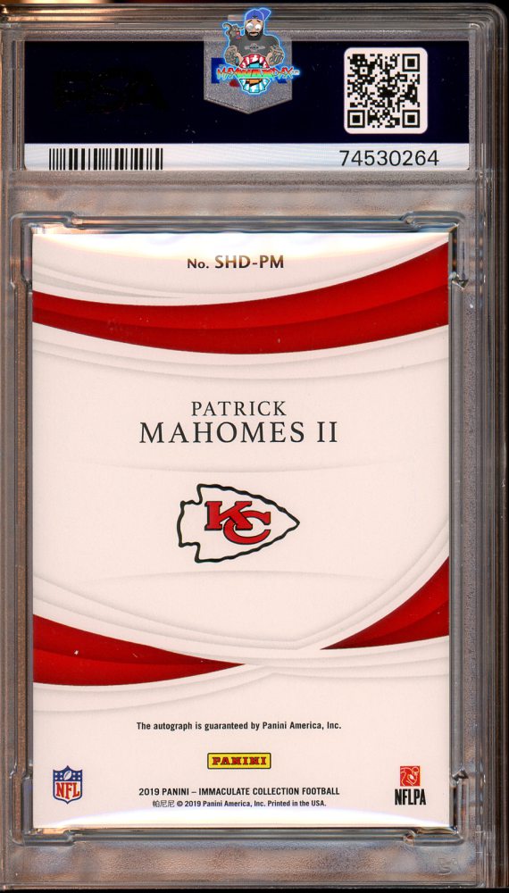Back of 2019 Immaculate Collection Immaculate Shadowbox Signature Patrick Mahomes II #6 /15