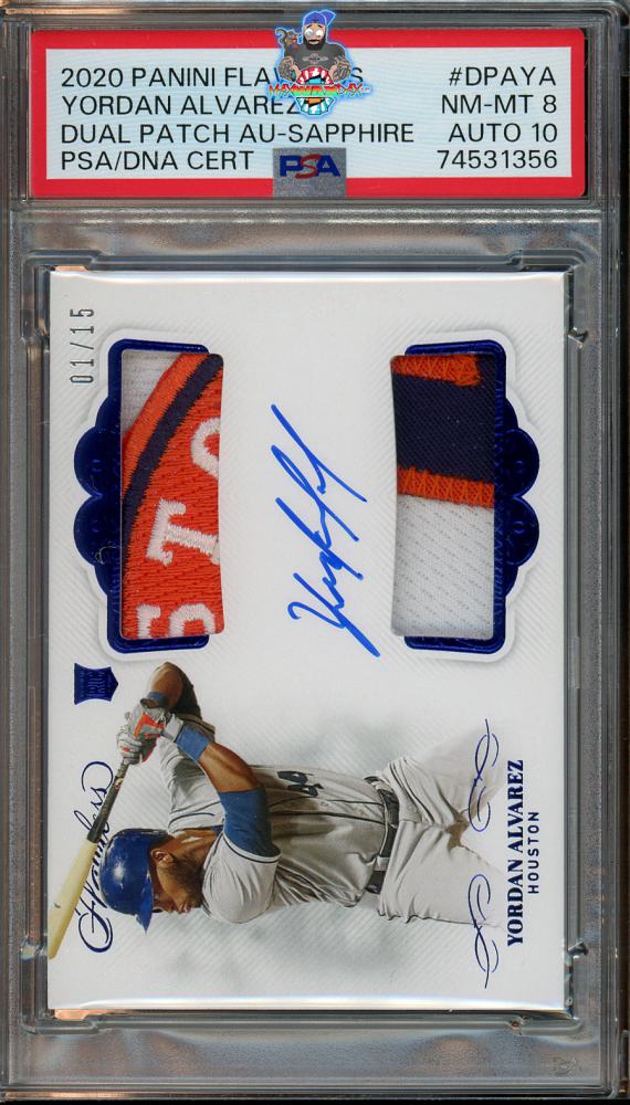 2020 Panini Flawless Rookie Dual Patches Autograph Sapphire Yordan Alvarez #10 /15