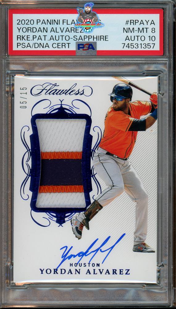 2020 Panini Flawless Rookie Patch Autograph Sapphire Yordan Alvarez #20 /15