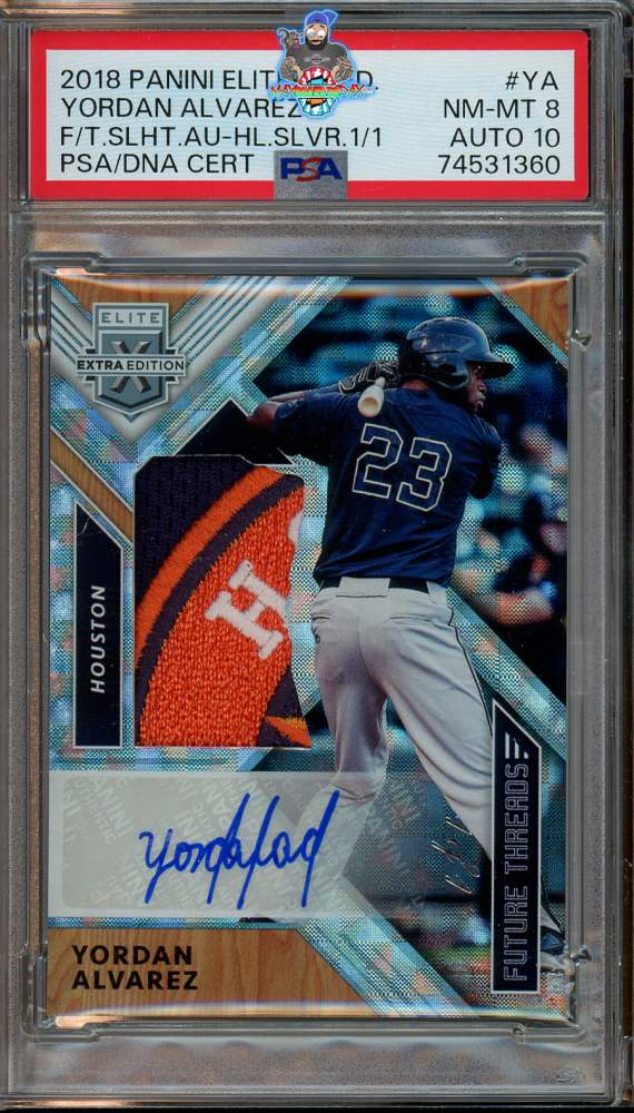 2018 Panini Elite Extra Edition Future Threads Silhouette Material Autograph Holo Silver Yordan Alvarez #33 /1