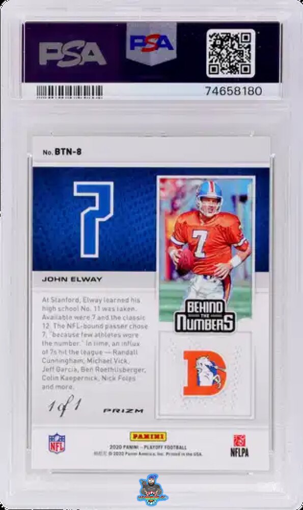 Back of 2020 Panini Playoff Behind the Numbers Touchdown John Elway #BTN8 /1