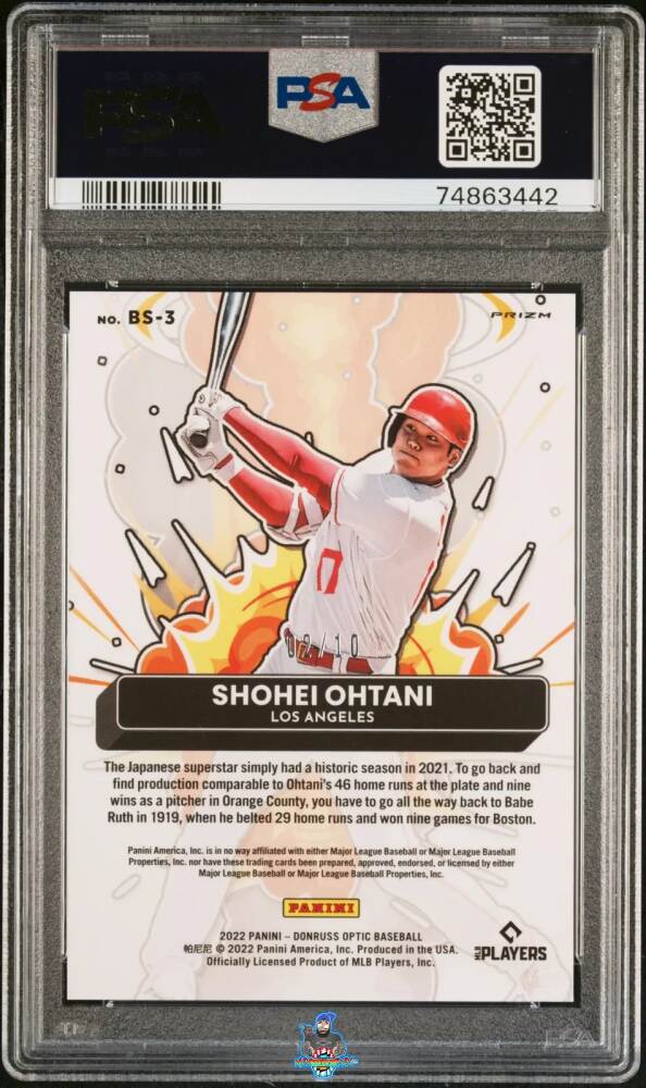Back of 2022 Donruss Optic Bomb Squad Gold Shohei Ohtani #3 /10