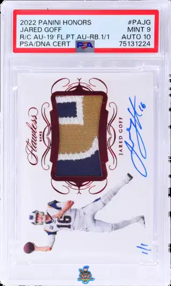 2022 Panini Honors Recollection Collection '19 Flawless Patch Autograph Ruby Jared Goff #PAJG /1
