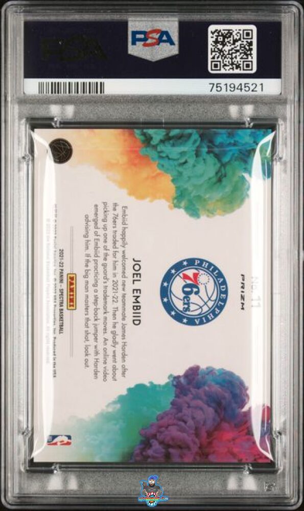 Back of 2021 Panini Spectra Color Blast Joel Embiid #11
