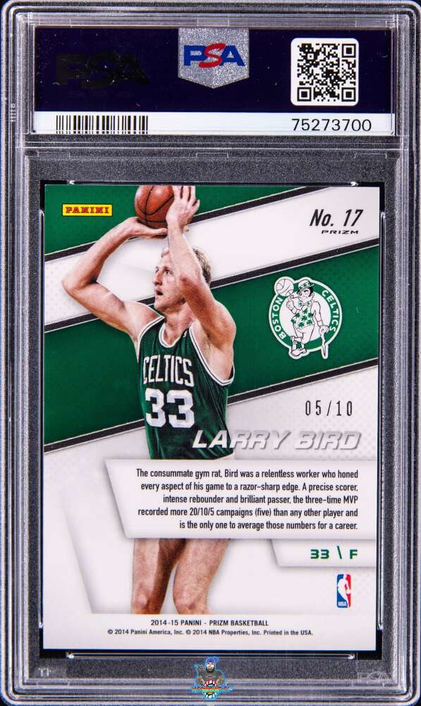 Back of 2014 Panini Prizm Representatives Gold Prizm Larry Bird #17 /10