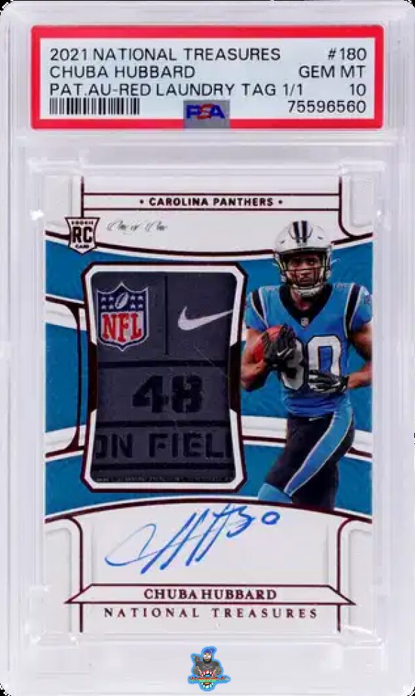 2021 National Treasures Patch Autograph Red Laundry Tag Chuba Hubbard #180 /1
