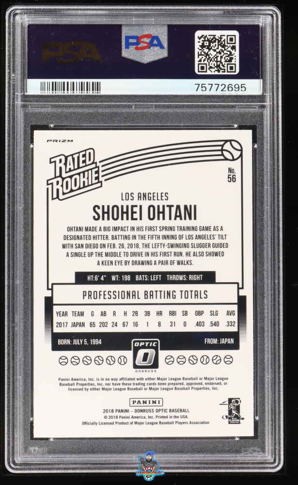 Back of 2018 Donruss Optic Batting Purple Shohei Ohtani #56
